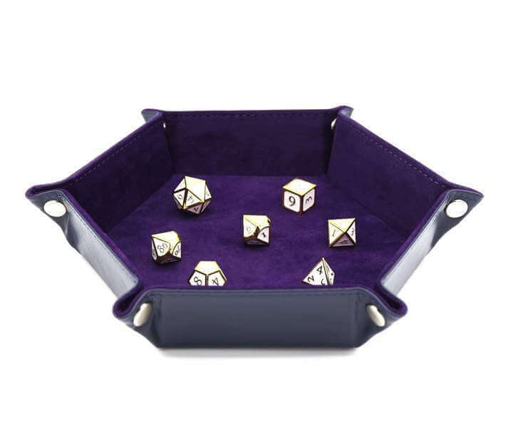 Foam Brain Games Leatherette and Velvet Dice Tray Navy w/ Purple Hex